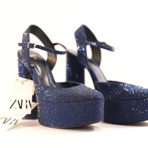 Zara blue rhinestone platform heel sandals - Picture 3 of 4
